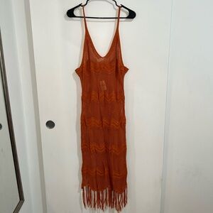 Orange Knit Dress W/ Tassels